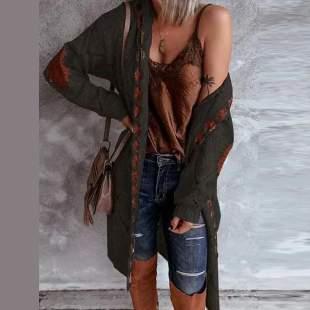 Tara | Trendy Gebreide Hoodie Cardigan met Contrasterende Patches