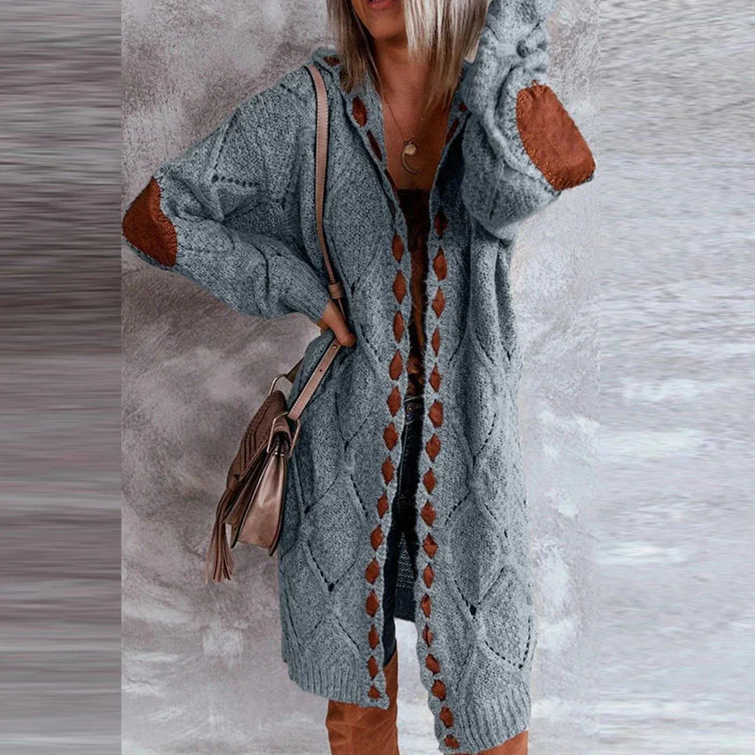 Tara | Trendy Gebreide Hoodie Cardigan met Contrasterende Patches