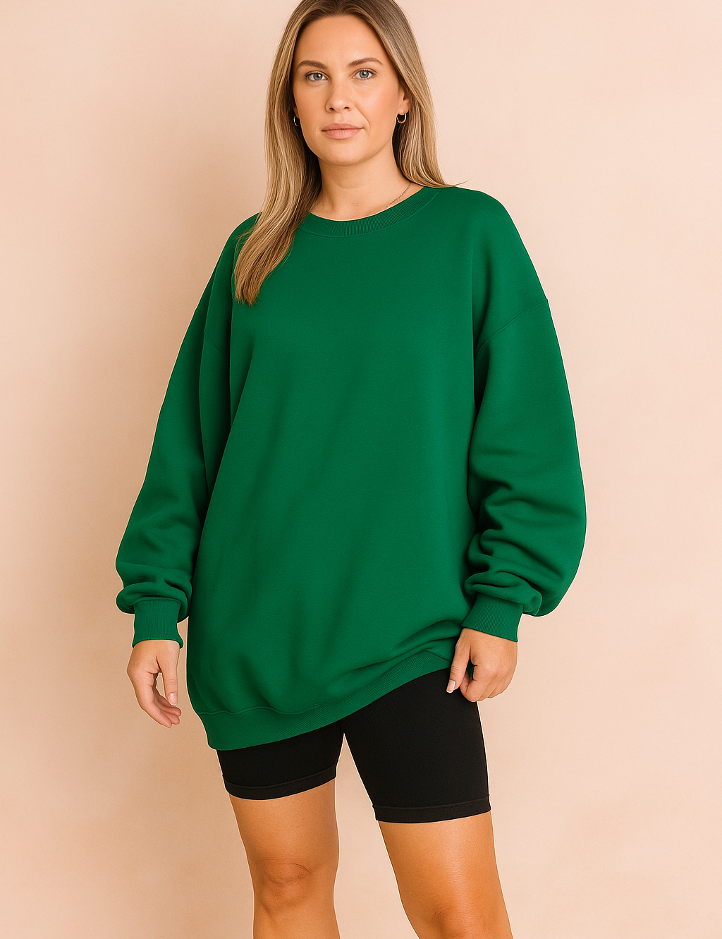 Diepgroene oversized sweatshirt met casual pasvorm en geribbelde boorden