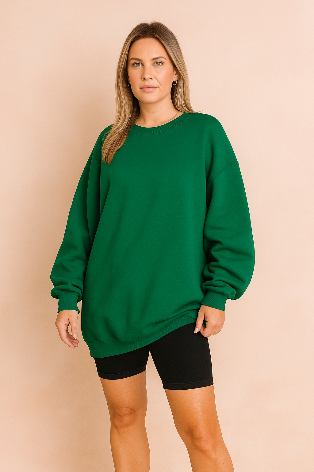 Diepgroene oversized sweatshirt met casual pasvorm en geribbelde boorden