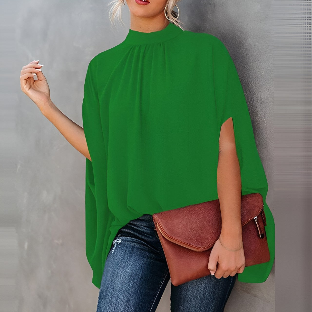Mikha | Stylish Batwing Mouwen Blouse met Elegante O-hals