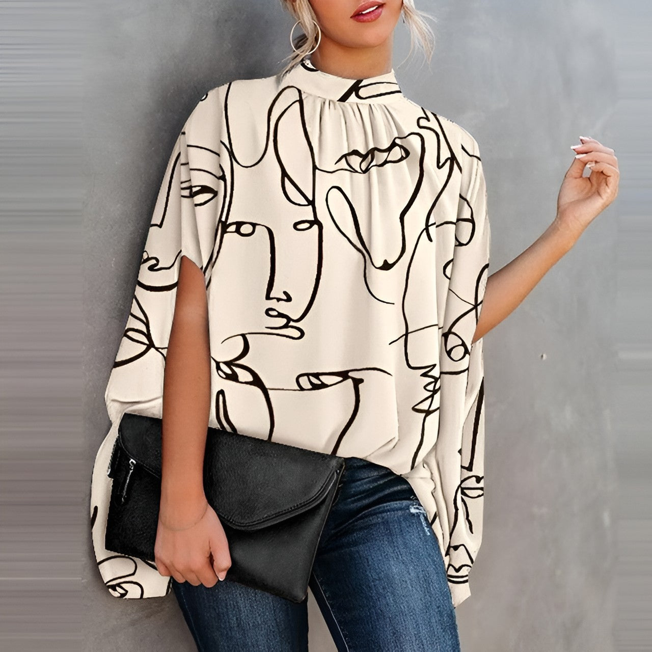 Mikha | Stylish Batwing Mouwen Blouse met Elegante O-hals