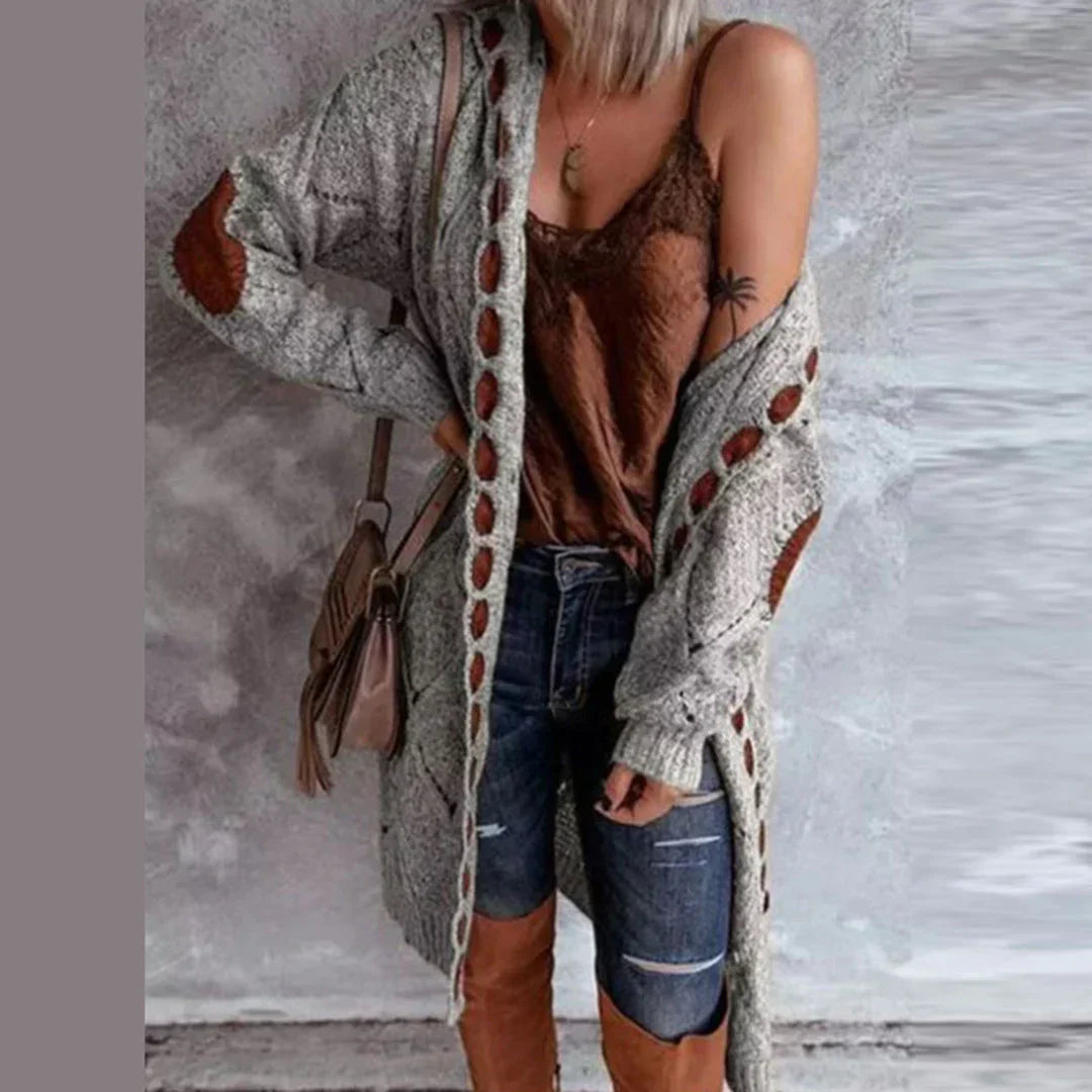 Tara | Trendy Gebreide Hoodie Cardigan met Contrasterende Patches