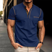 Harry | Kleurblok Henley Kraag T-shirt met Korte Mouwen voor een Stijlvolle Look