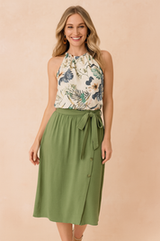 Mouwloze haltertop met tropische print voor dames met geplooide halslijn en ontspannen pasvorm, perfect voor zomerse looks.