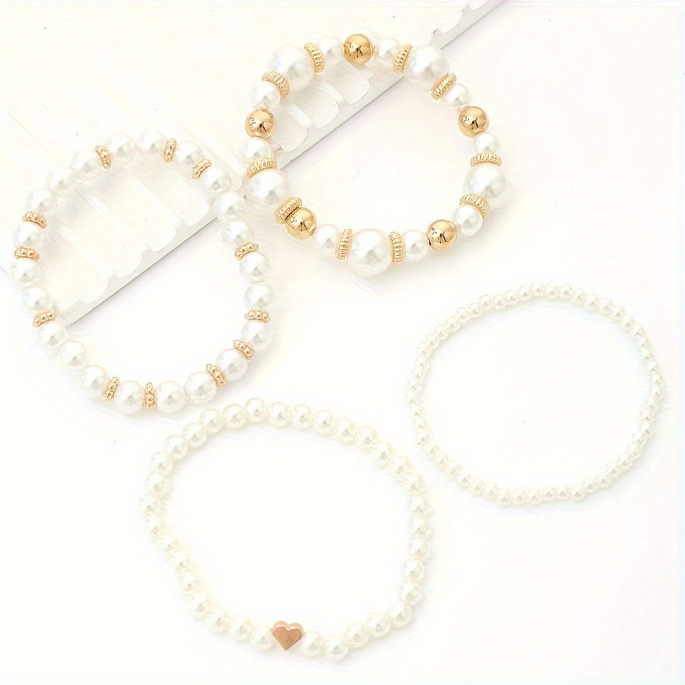 Zara | Stijlvolle Set van 4 Armbanden met Kunstparels