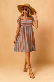 Josie boho zomerjurk met gedempte gestreepte print en V-hals voor dames
