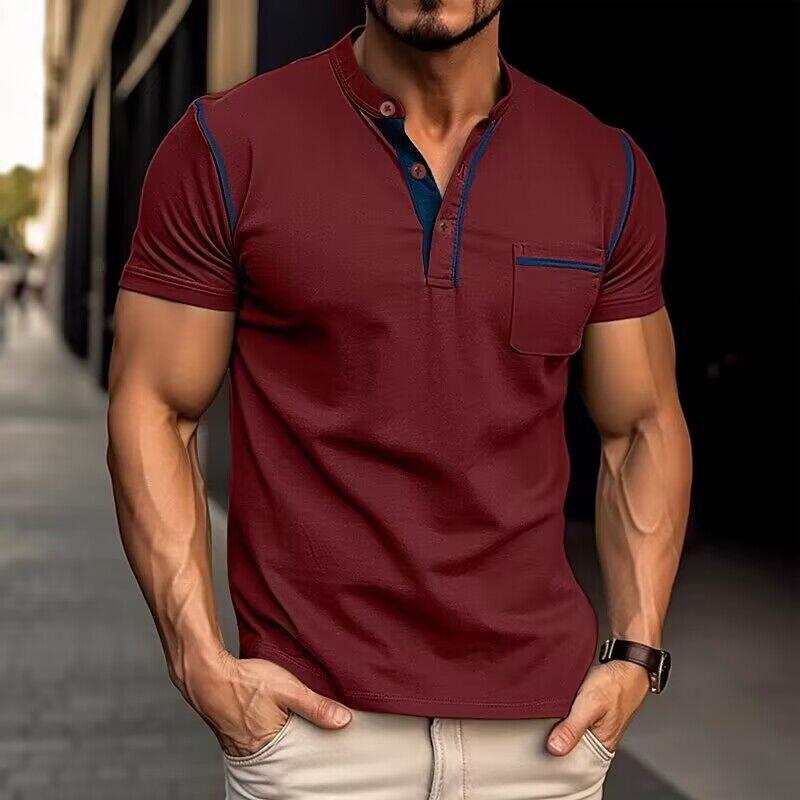 Harry | Kleurblok Henley Kraag T-shirt met Korte Mouwen voor een Stijlvolle Look