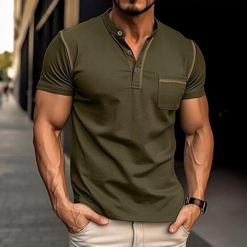 Harry | Kleurblok Henley Kraag T-shirt met Korte Mouwen voor een Stijlvolle Look