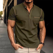 Harry | Kleurblok Henley Kraag T-shirt met Korte Mouwen voor een Stijlvolle Look