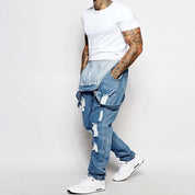 Thalion | Heren Stylish Ripped Denim Overalls - Relaxed Fit Distressed Jumpsuit for Effortless Casual Chic