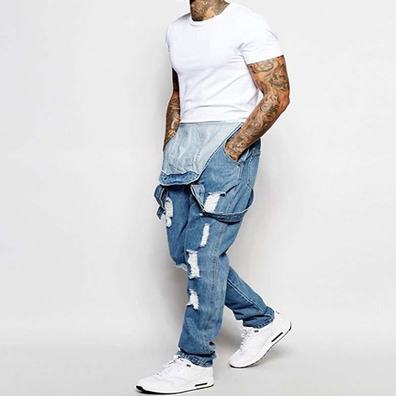Thalion | Heren Stylish Ripped Denim Overalls - Relaxed Fit Distressed Jumpsuit for Effortless Casual Chic