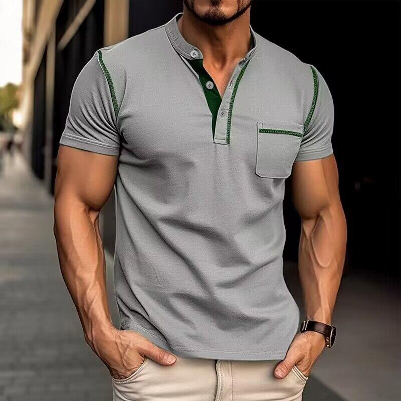Harry | Kleurblok Henley Kraag T-shirt met Korte Mouwen voor een Stijlvolle Look
