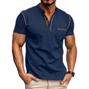 Harry | Kleurblok Henley Kraag T-shirt met Korte Mouwen voor een Stijlvolle Look