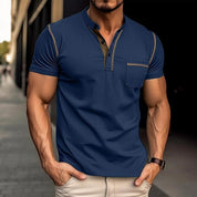 Harry | Kleurblok Henley Kraag T-shirt met Korte Mouwen voor een Stijlvolle Look
