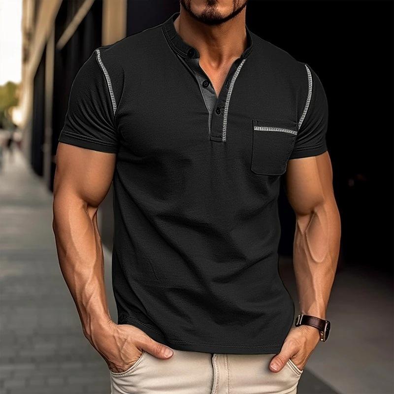 Harry | Kleurblok Henley Kraag T-shirt met Korte Mouwen voor een Stijlvolle Look