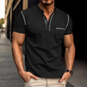 Harry | Kleurblok Henley Kraag T-shirt met Korte Mouwen voor een Stijlvolle Look