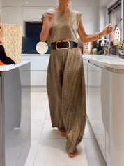 Andrea | Trendy glanzende top en vloeiende broek set voor een moeiteloze stijl