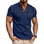 Harry | Kleurblok Henley Kraag T-shirt met Korte Mouwen voor een Stijlvolle Look