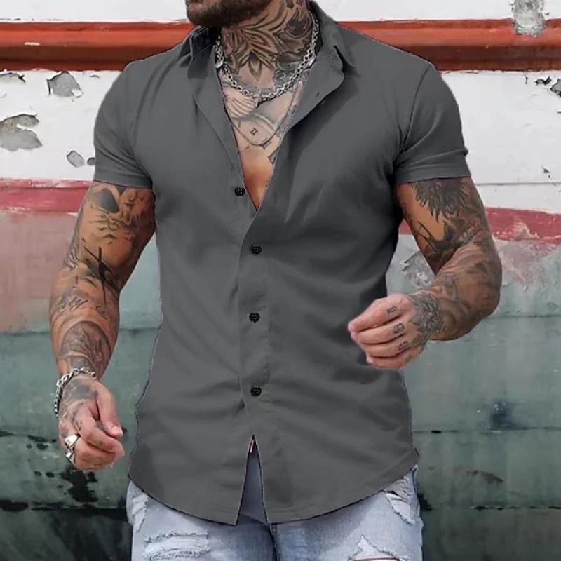 Stijlvol Effen Kraag Korte Mouwen Fitness T-shirt voor Mannen