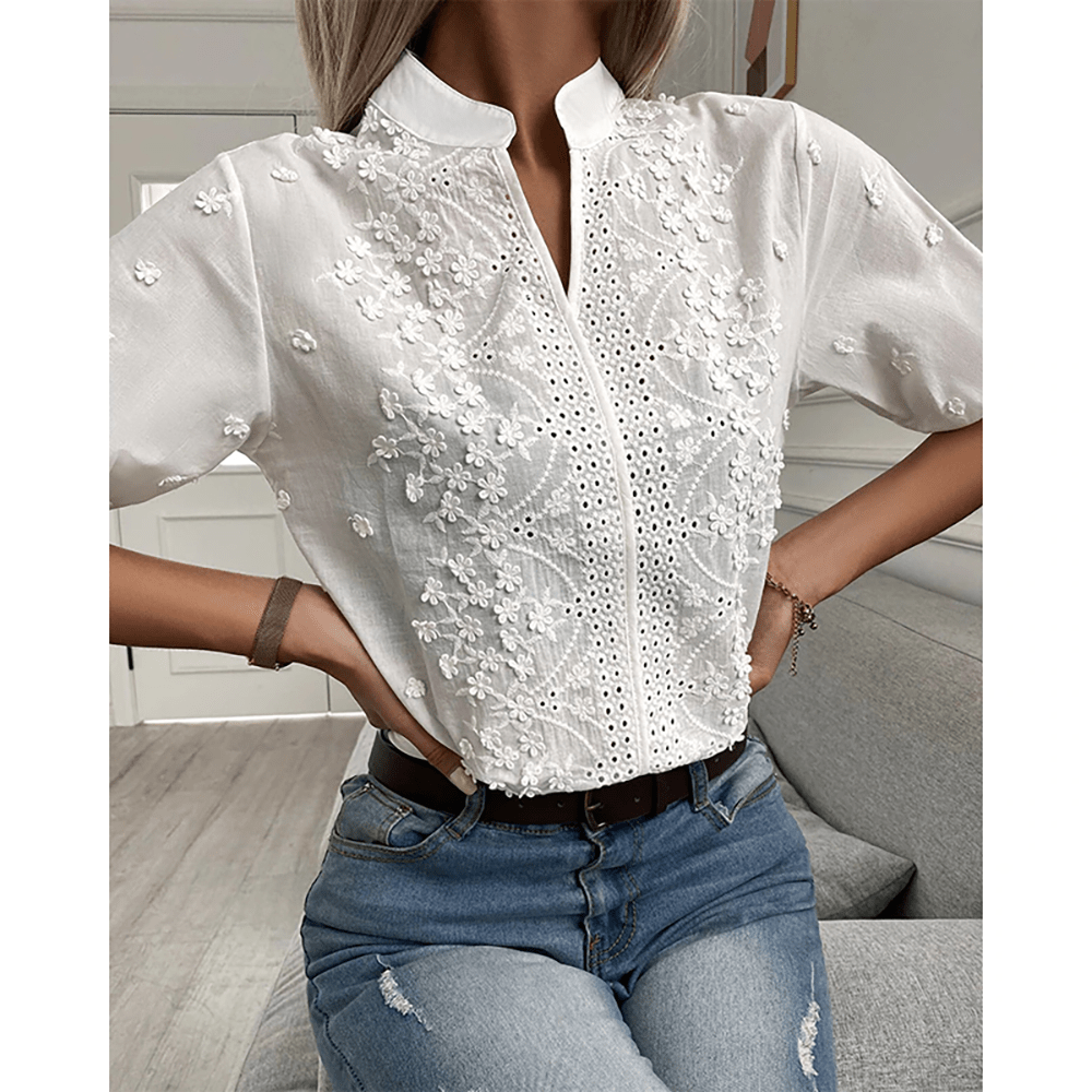 Elodie - Elegante Blouse met V-hals en Kanten Accenten