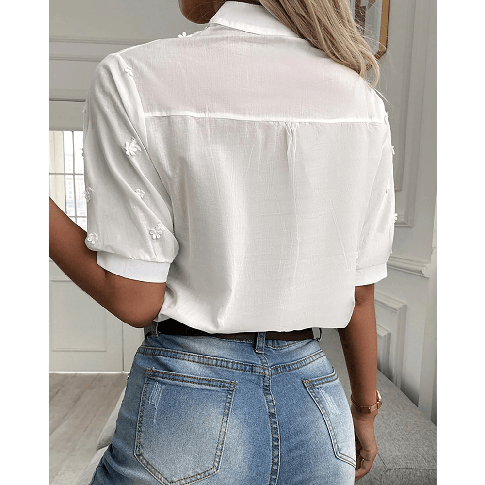 Elodie - Elegante Blouse met V-hals en Kanten Accenten