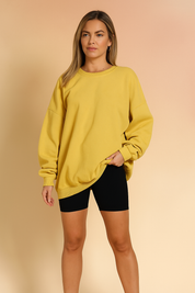 Oversized gele sweatshirt met ronde hals en lange mouwen in zachte katoenmix