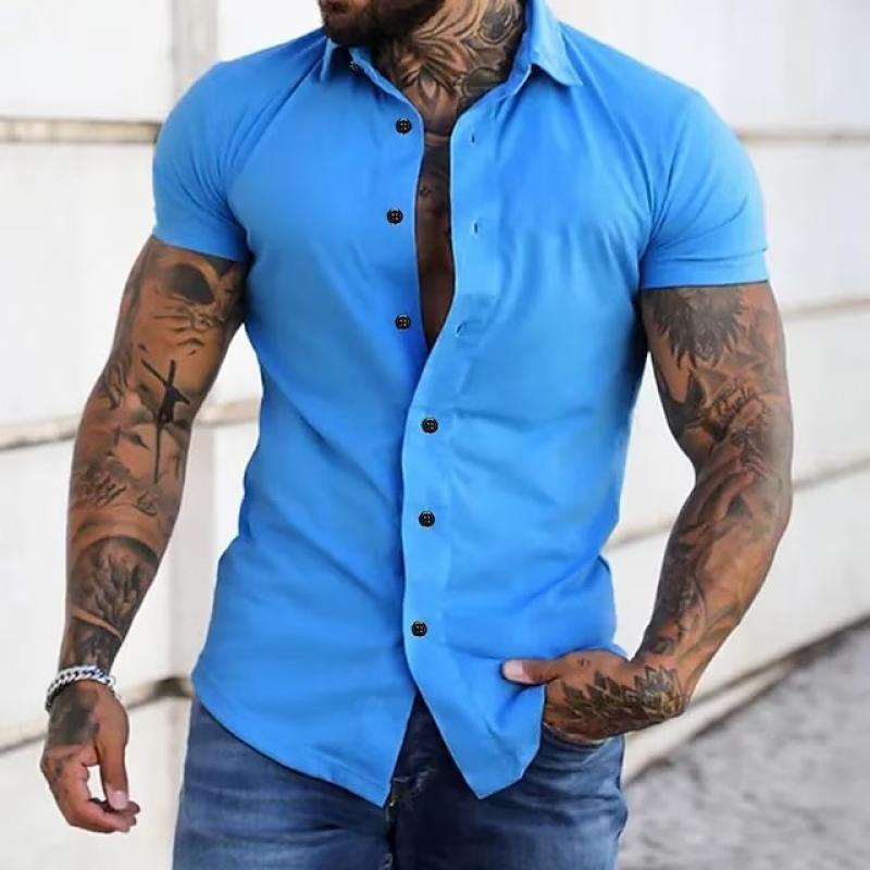 Stijlvol Effen Kraag Korte Mouwen Fitness T-shirt voor Mannen