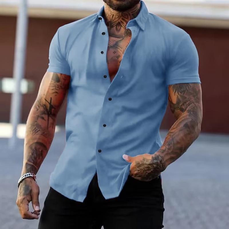 Stijlvol Effen Kraag Korte Mouwen Fitness T-shirt voor Mannen