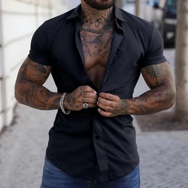 Stijlvol Effen Kraag Korte Mouwen Fitness T-shirt voor Mannen