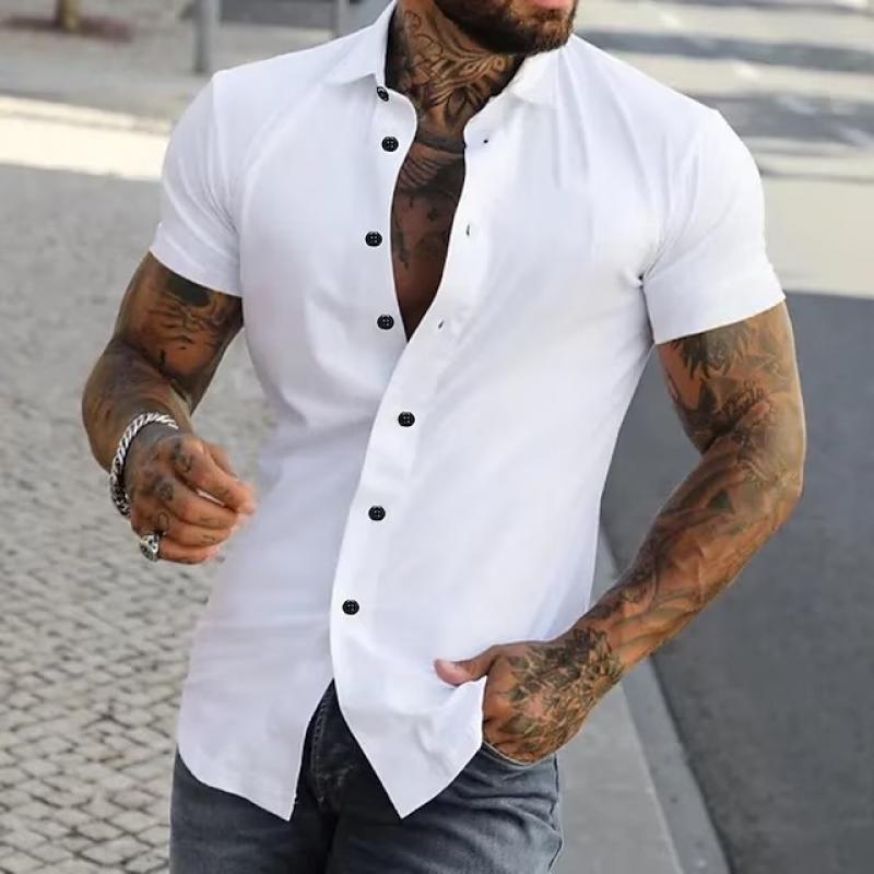 Stijlvol Effen Kraag Korte Mouwen Fitness T-shirt voor Mannen