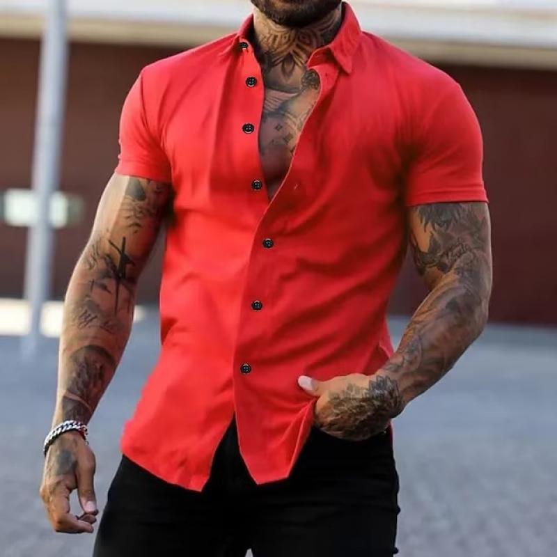 Stijlvol Effen Kraag Korte Mouwen Fitness T-shirt voor Mannen