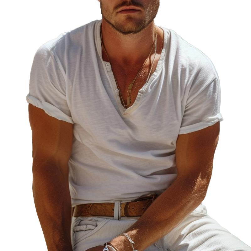 Bastian | Stylish Short Sleeve Henley Collar T-Shirt for Everyday Comfort