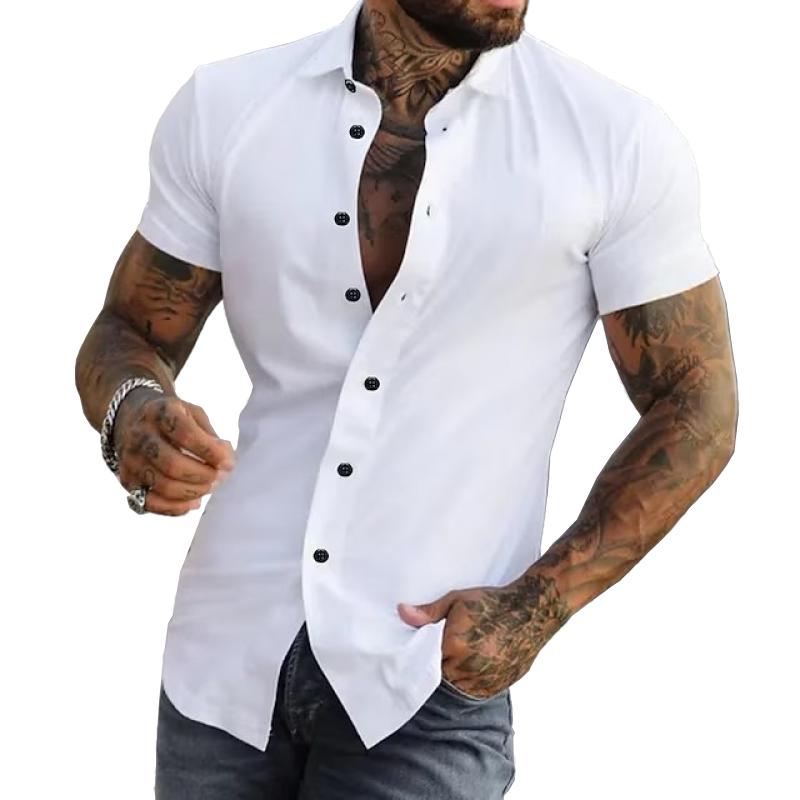 Stijlvol Effen Kraag Korte Mouwen Fitness T-shirt voor Mannen