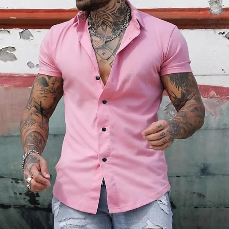Stijlvol Effen Kraag Korte Mouwen Fitness T-shirt voor Mannen