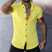 Stijlvol Effen Kraag Korte Mouwen Fitness T-shirt voor Mannen