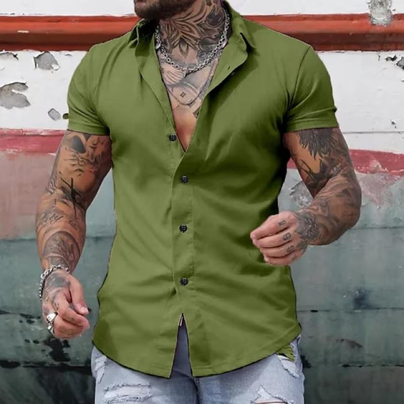 Stijlvol Effen Kraag Korte Mouwen Fitness T-shirt voor Mannen