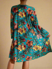 Turquoise bloemen bikini met hoge taille en bijpassende kimono